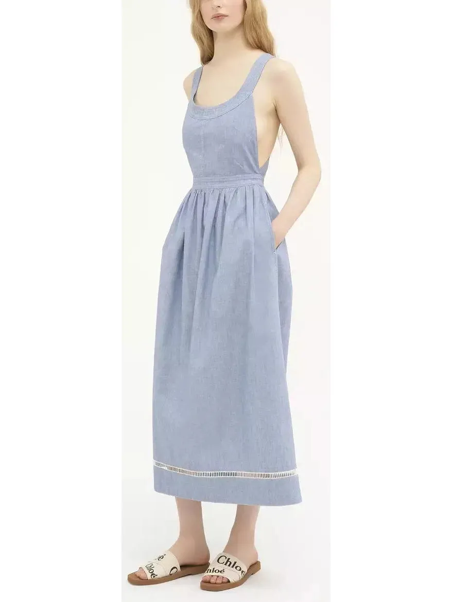 Women’s Denim Chambray Cotton Backless Dress