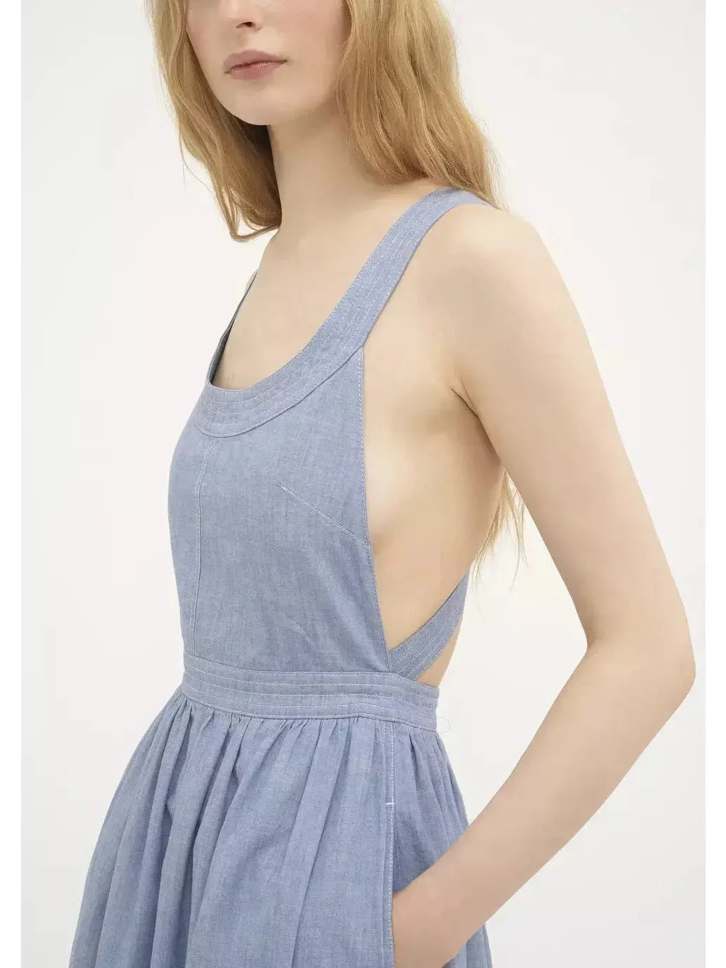 Women’s Denim Chambray Cotton Backless Dress