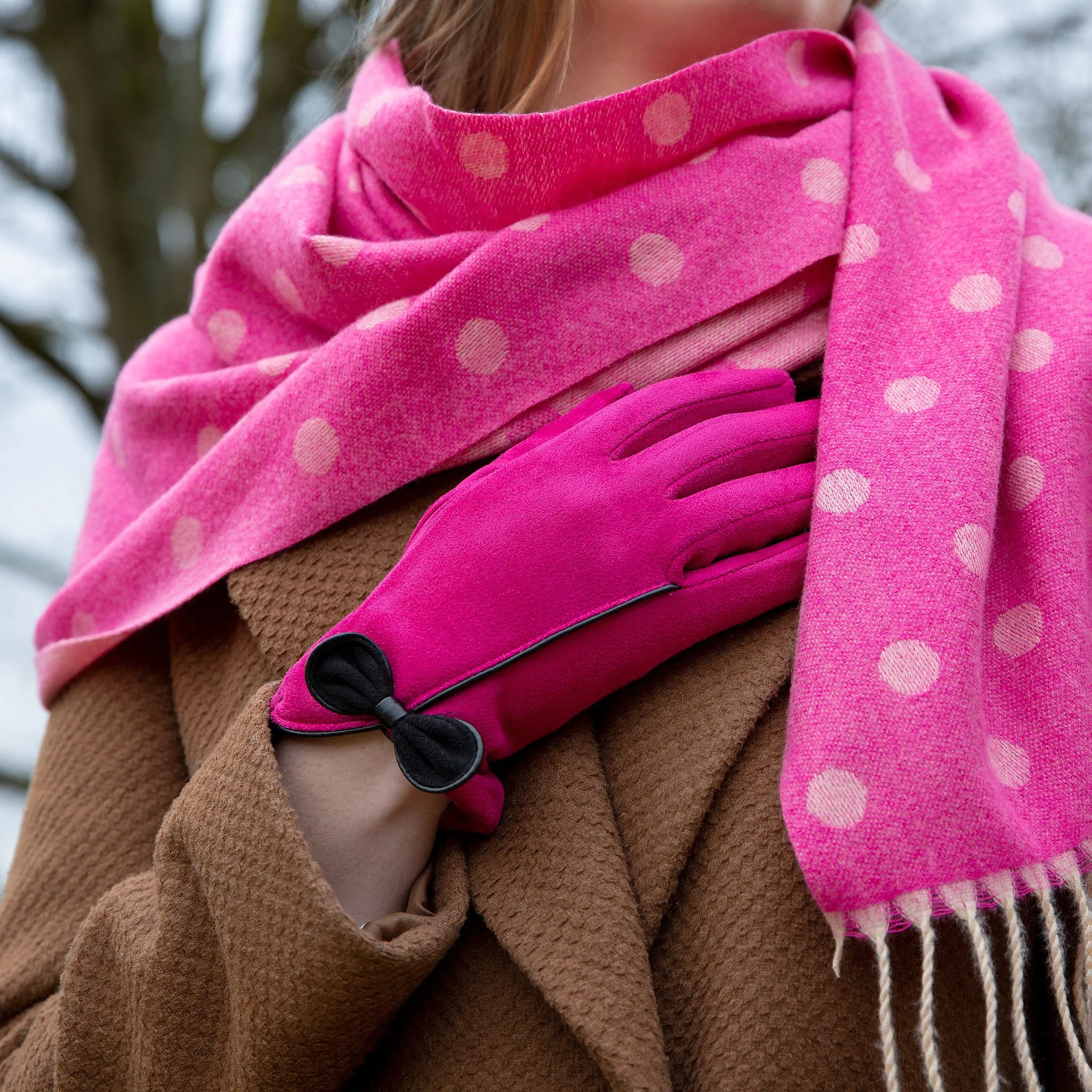 Women’s Reversible Polka Dot Scarf with Tassels